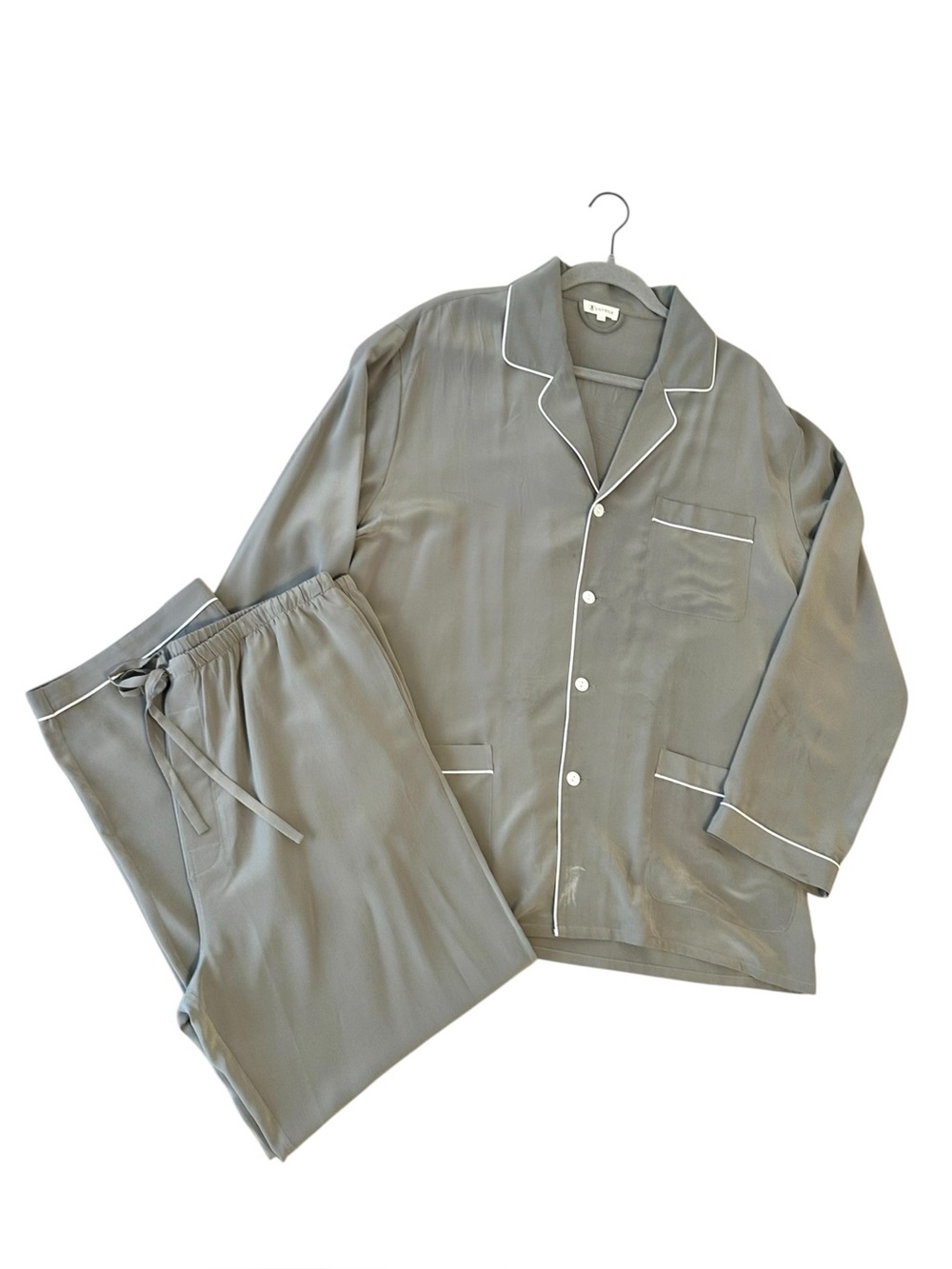 LilySilk Men’s Silk Pajamas Set With Lapel Collar Gray Size L